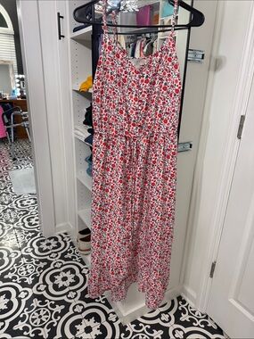 LOFT Red and White Floral Midi Dress